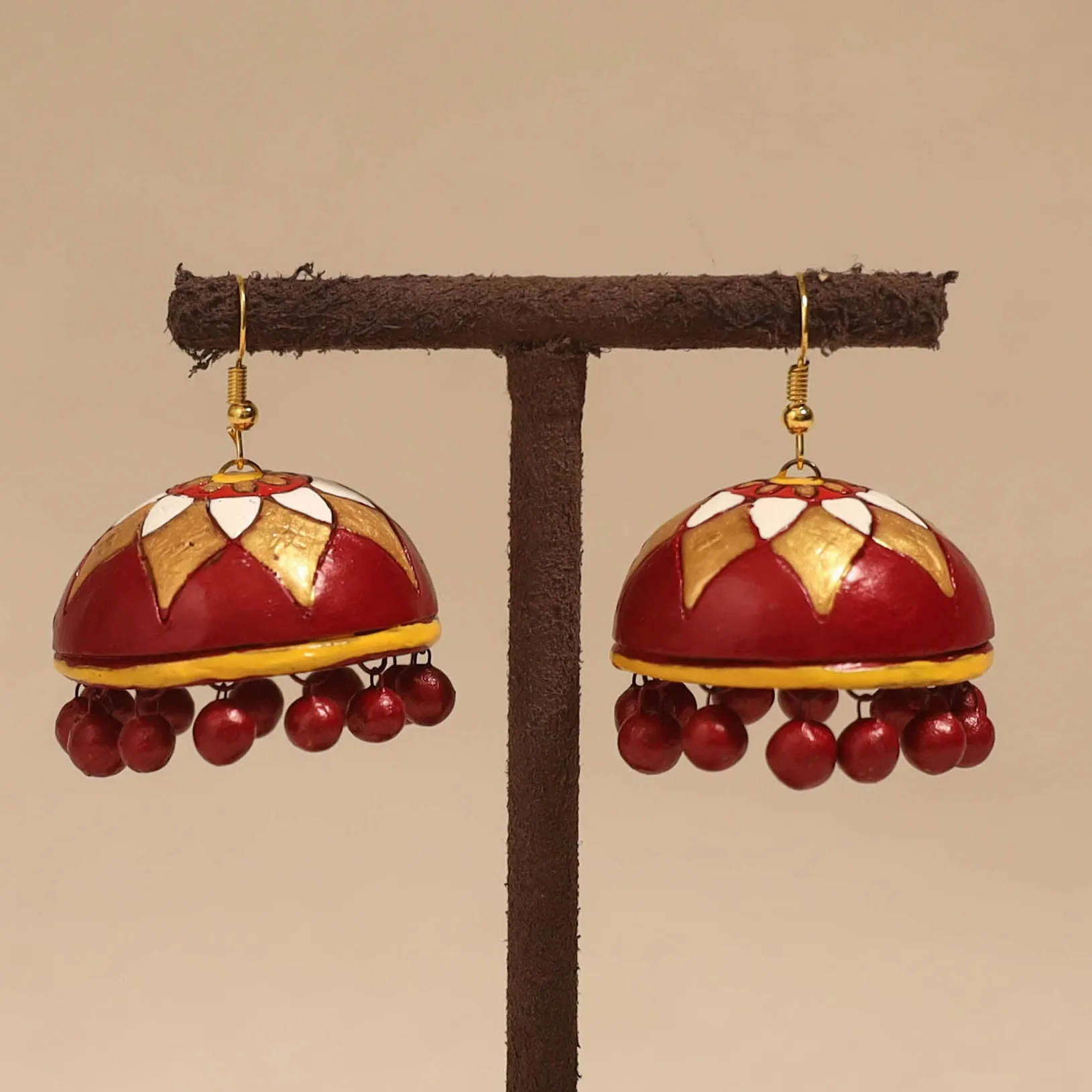 Red - Bishnupur Handpainted Terracotta Jhumki Earrings 92 sold by Itokri product image thumbnail 2
