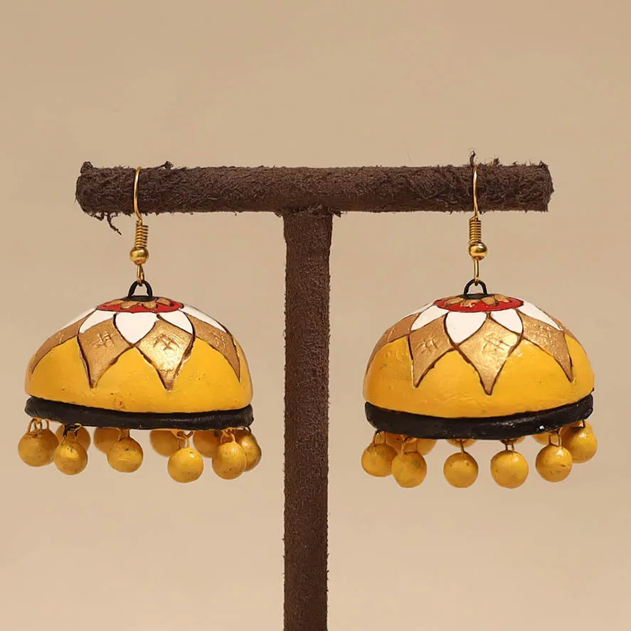 Yellow - Bishnupur Handpainted Terracotta Jhumki Earrings 91 sold by Itokri product image thumbnail 2