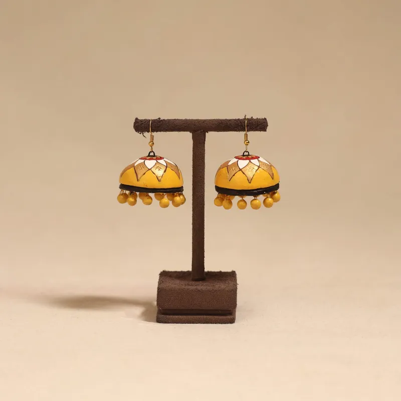 Yellow - Bishnupur Handpainted Terracotta Jhumki Earrings 91 made by Itokri