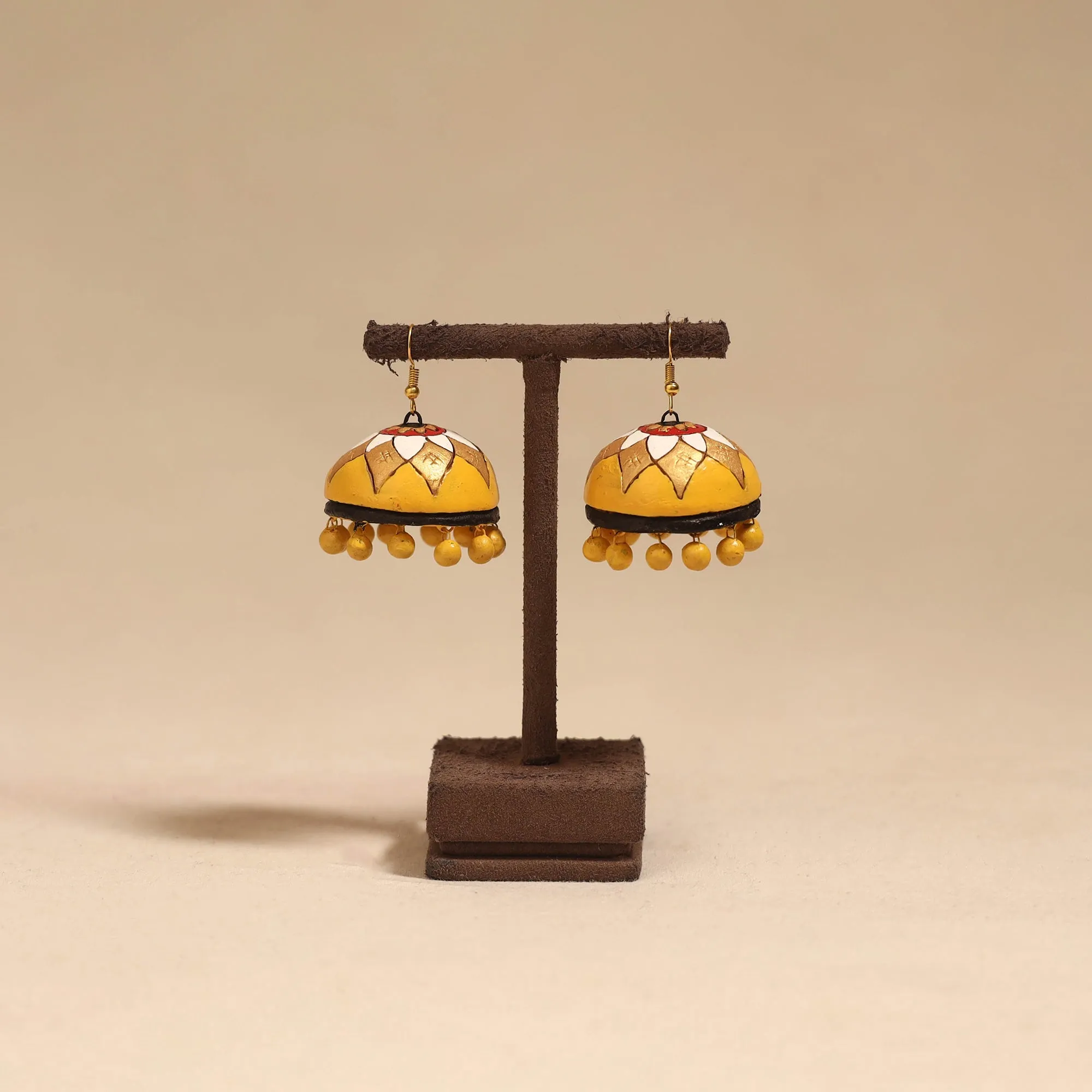 Yellow - Bishnupur Handpainted Terracotta Jhumki Earrings 91 sold by Itokri