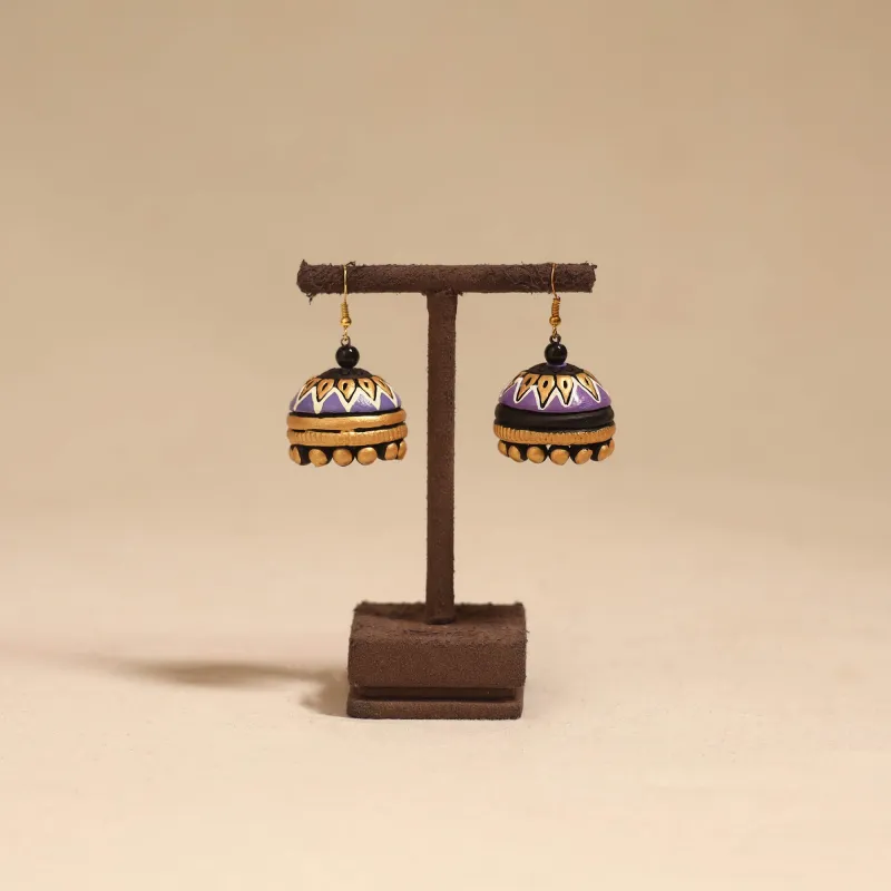 Purple - Bishnupur Handpainted Terracotta Jhumki Earrings 89 sold by Itokri