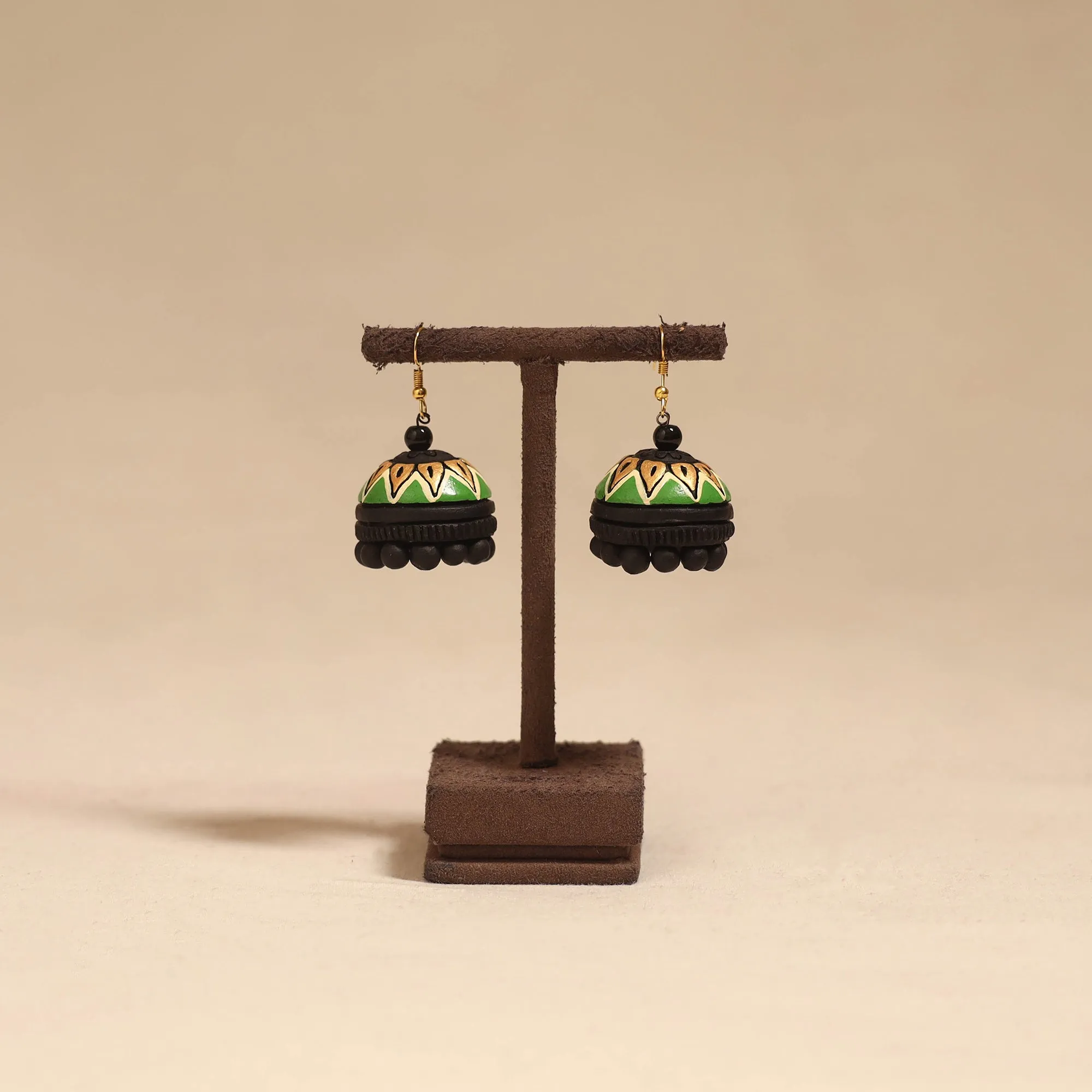 Green - Bishnupur Handpainted Terracotta Jhumki Earrings 87 sold by Itokri