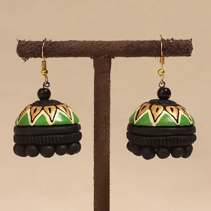 Green - Bishnupur Handpainted Terracotta Jhumki Earrings 87 sold by Itokri product image thumbnail 2