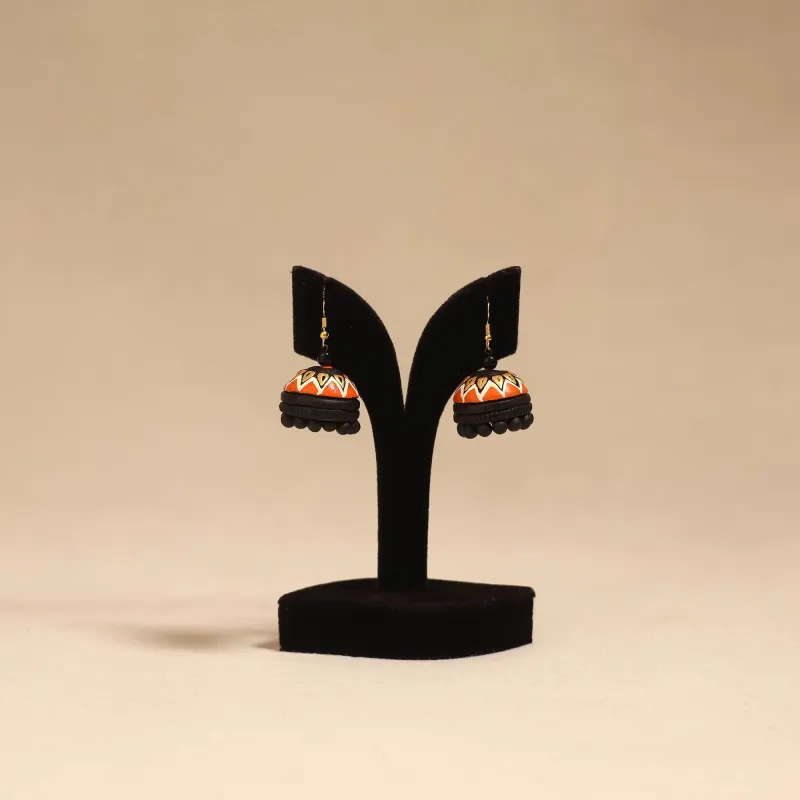 Orange - Bishnupur Handpainted Terracotta Jhumki Earrings 85 sold by Itokri