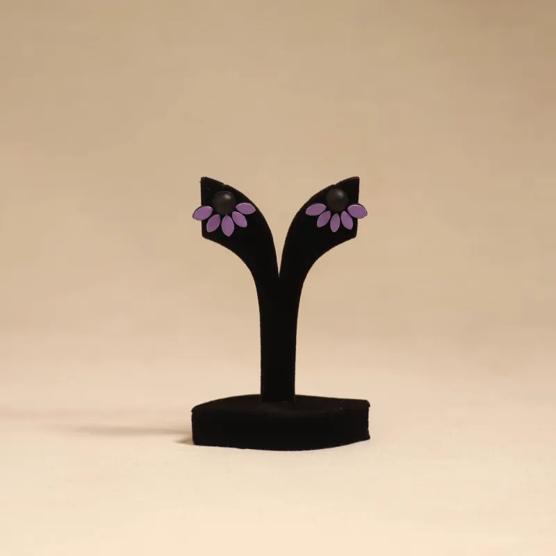 Purple - Bishnupur Handpainted Flower Shape Terracotta Stud Earrings 76 made by Itokri