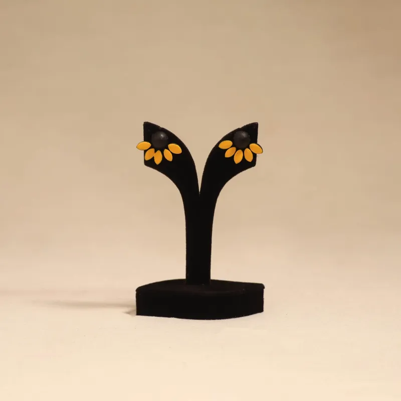 Yellow - Bishnupur Handpainted Flower Shape Terracotta Stud Earrings 74 sold by Itokri