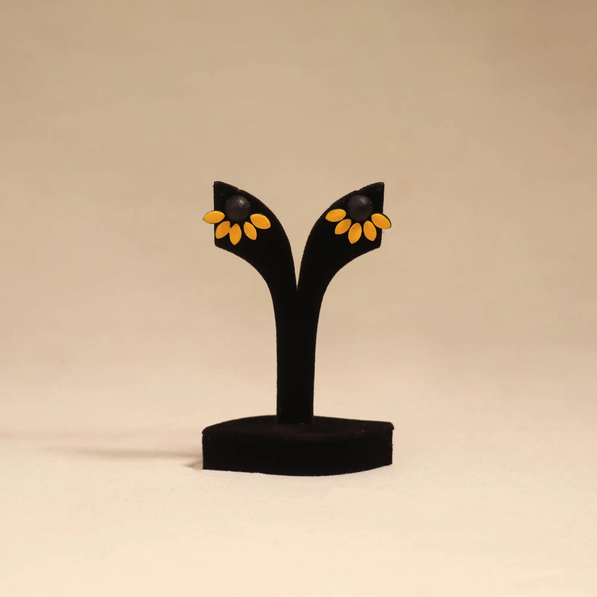 Yellow - Bishnupur Handpainted Flower Shape Terracotta Stud Earrings 74 sold by Itokri