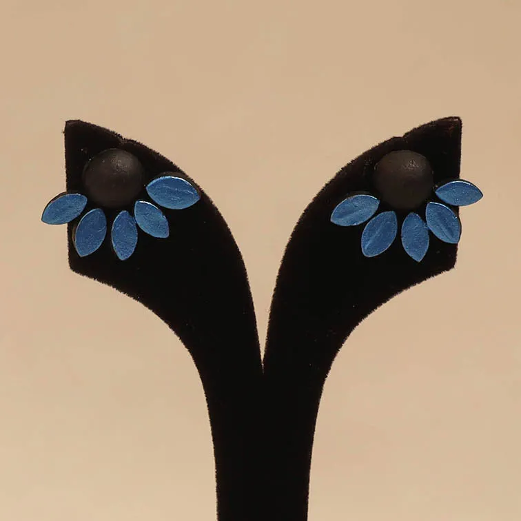 Blue - Bishnupur Handpainted Flower Shape Terracotta Stud Earrings 72 sold by Itokri product image thumbnail 2