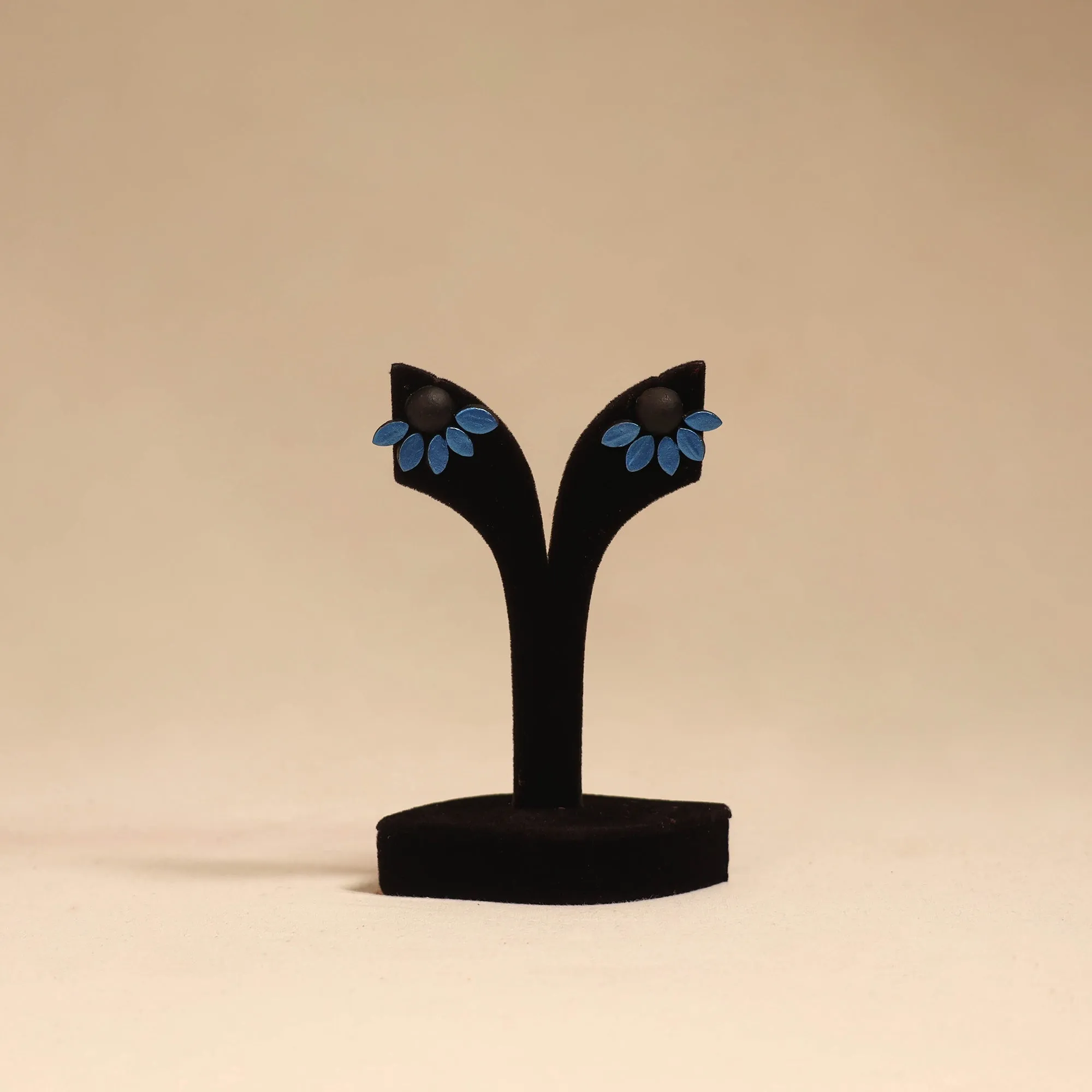 Blue - Bishnupur Handpainted Flower Shape Terracotta Stud Earrings 72 sold by Itokri