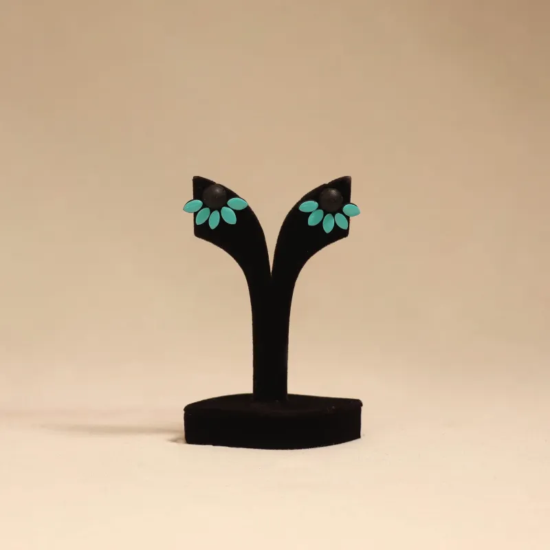 Green - Bishnupur Handpainted Flower Shape Terracotta Stud Earrings 70 made by Itokri