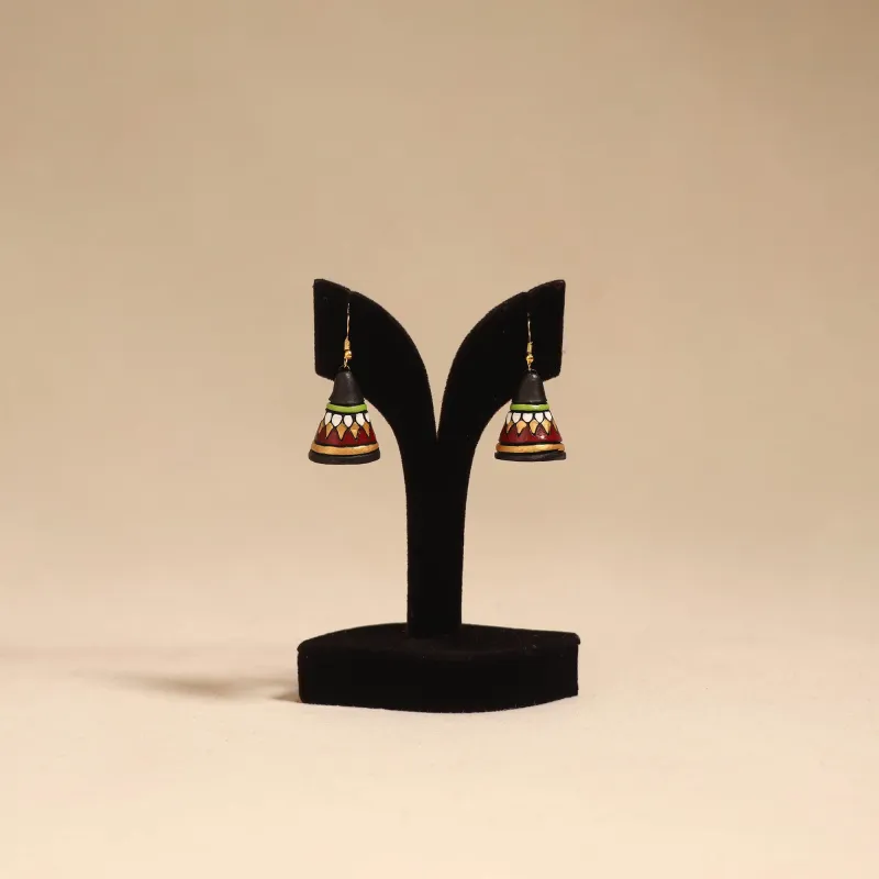 Black - Bishnupur Handpainted Cone Shape Terracotta Jhumka Earrings 68 sold by Itokri
