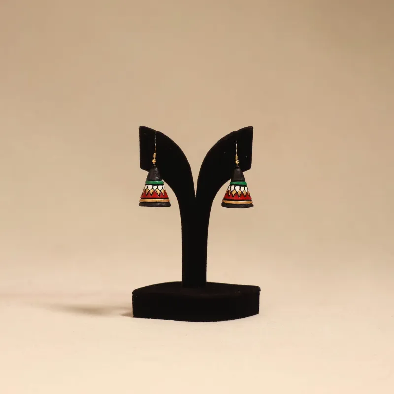 Bishnupur Handpainted Cone Shape Terracotta Jhumka Earrings 67 made by Itokri