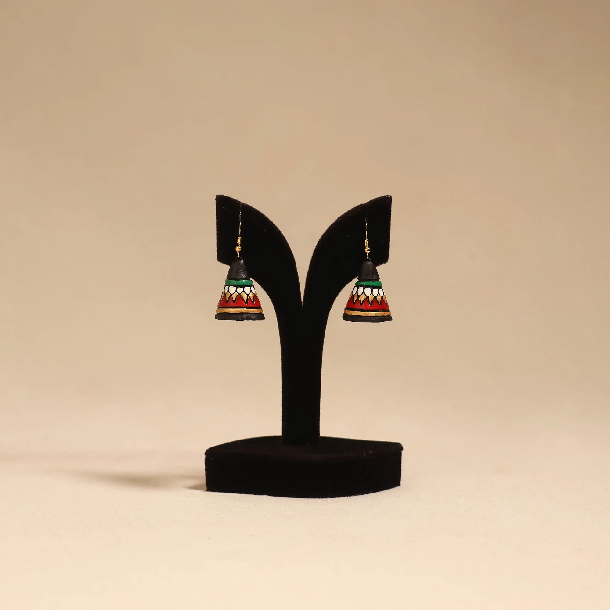 Bishnupur Handpainted Cone Shape Terracotta Jhumka Earrings 67 sold by Itokri