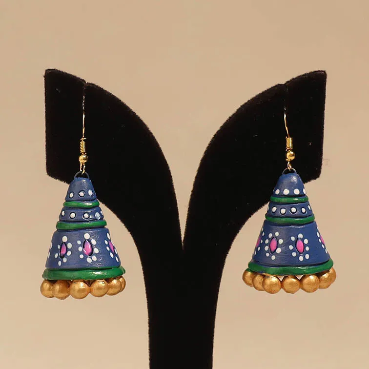 Bishnupur Handpainted Cone Shape Terracotta Jhumka Earrings 62 sold by Itokri product image thumbnail 2
