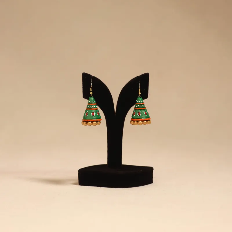 Bishnupur Handpainted Cone Shape Terracotta Jhumka Earrings 60 sold by Itokri