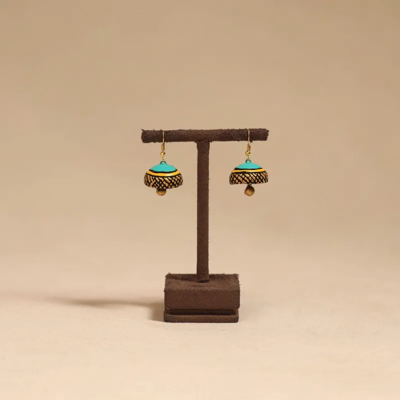 Blue - Bishnupur Handpainted Terracotta Jhumki Earrings 161 sold by Itokri