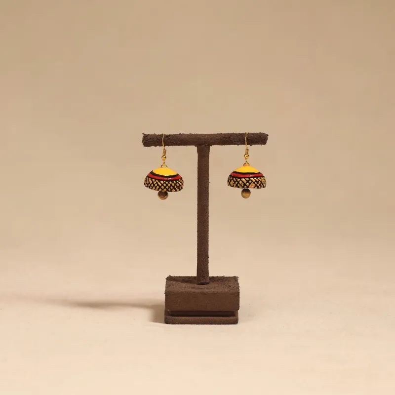 Yellow - Bishnupur Handpainted Terracotta Jhumki Earrings 160 sold by Itokri