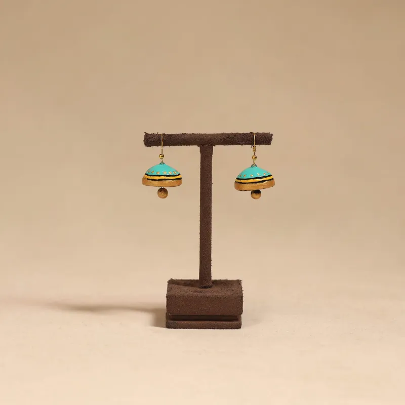 Blue - Bishnupur Handpainted Terracotta Jhumki Earrings 159 made by Itokri