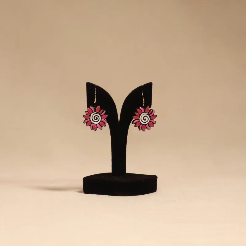 Pink - Bishnupur Handpainted Flower Shape Terracotta Earrings 149 made by Itokri