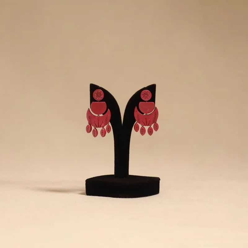 Red - Bishnupur Handpainted Terracotta Earrings 139 made by Itokri