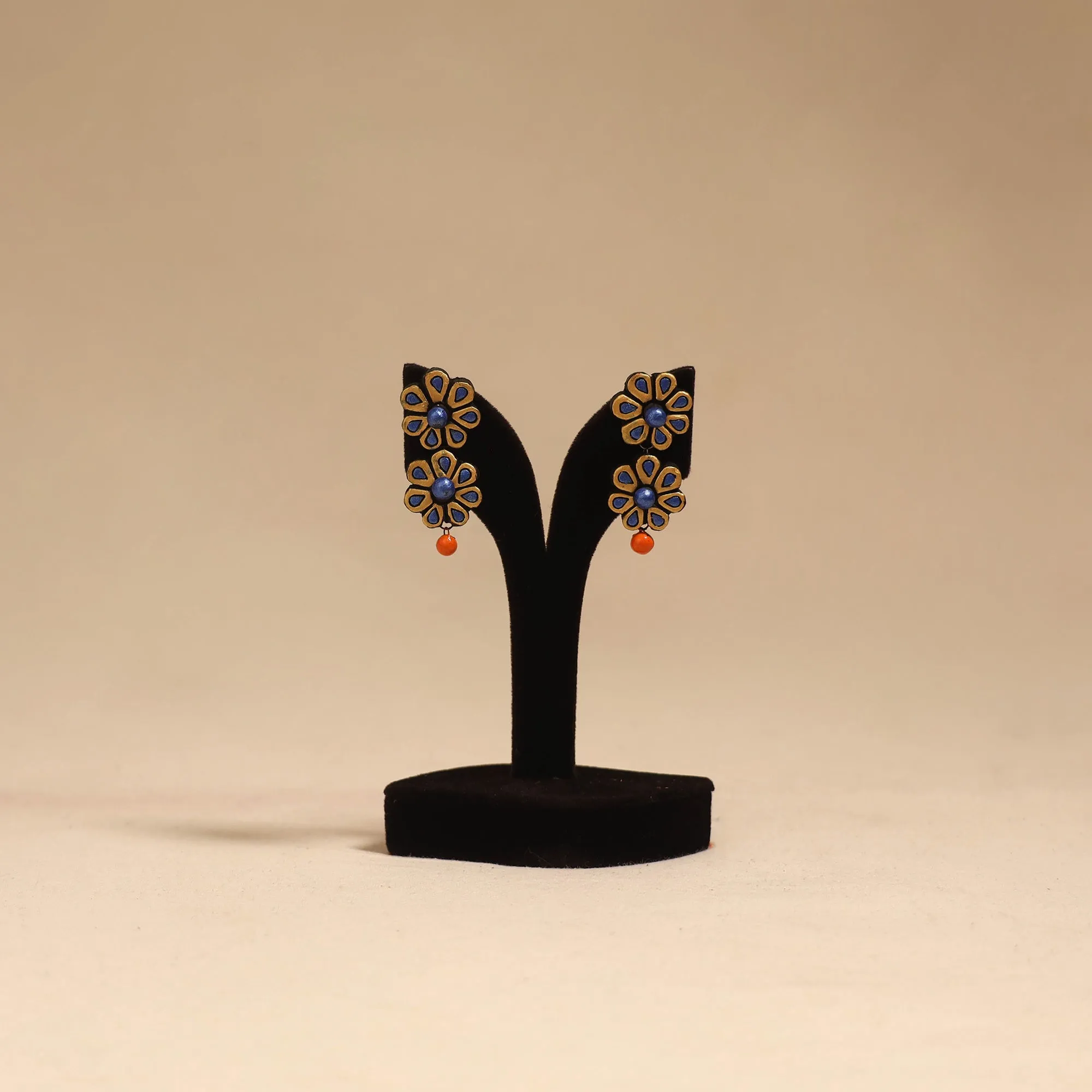 Brown - Bishnupur Handpainted Flower Shape Terracotta Earrings 126 sold by Itokri