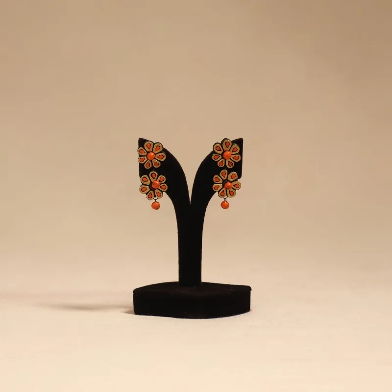 Orange - Bishnupur Handpainted Flower Shape Terracotta Earrings 125 sold by Itokri