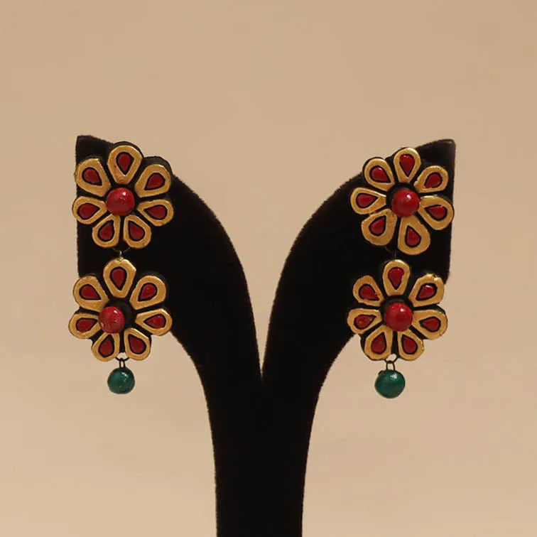 Brown - Bishnupur Handpainted Flower Shape Terracotta Earrings 124 sold by Itokri product image thumbnail 2