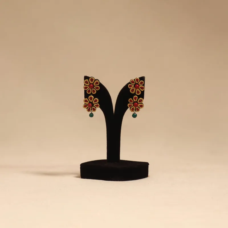 Brown - Bishnupur Handpainted Flower Shape Terracotta Earrings 124 made by Itokri