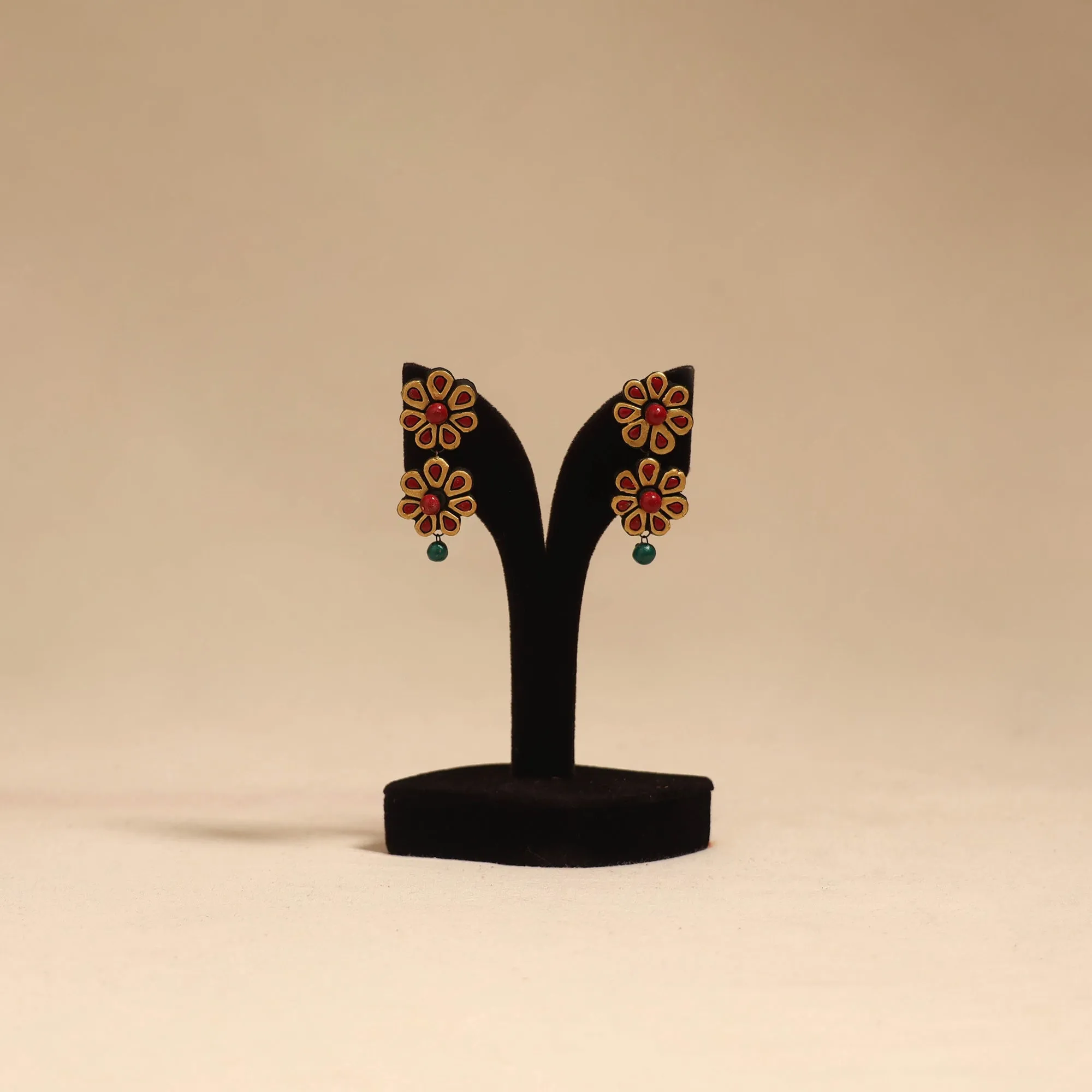 Brown - Bishnupur Handpainted Flower Shape Terracotta Earrings 124 sold by Itokri
