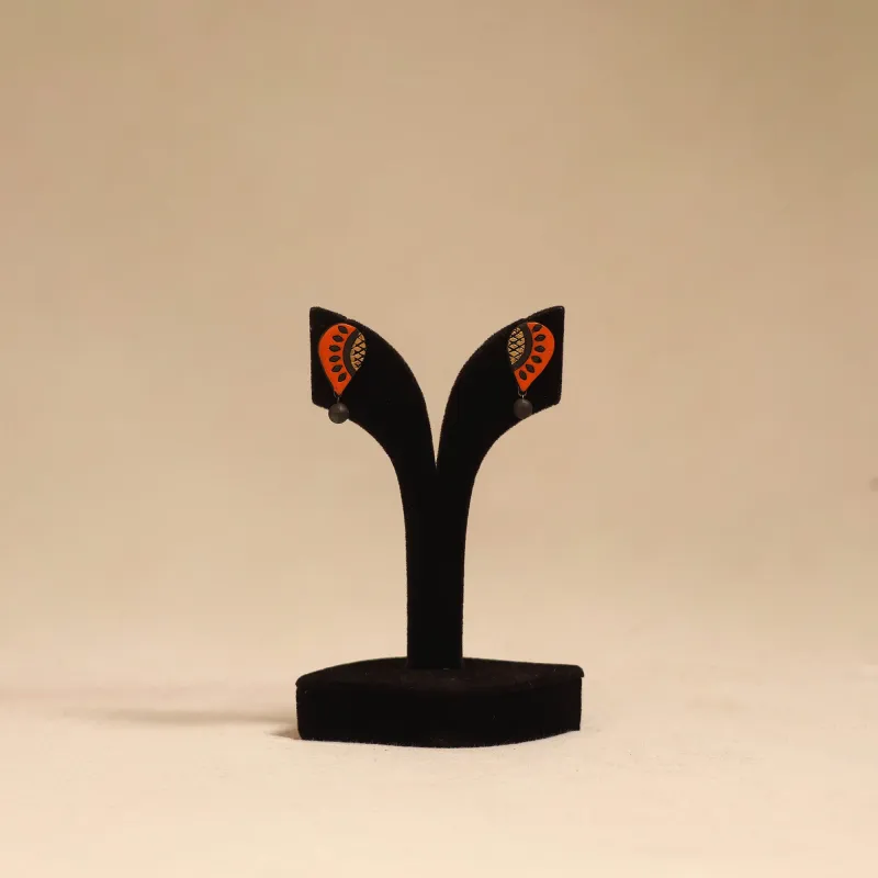Orange - Bishnupur Handpainted Terracotta Stud Earrings 189 made by Itokri
