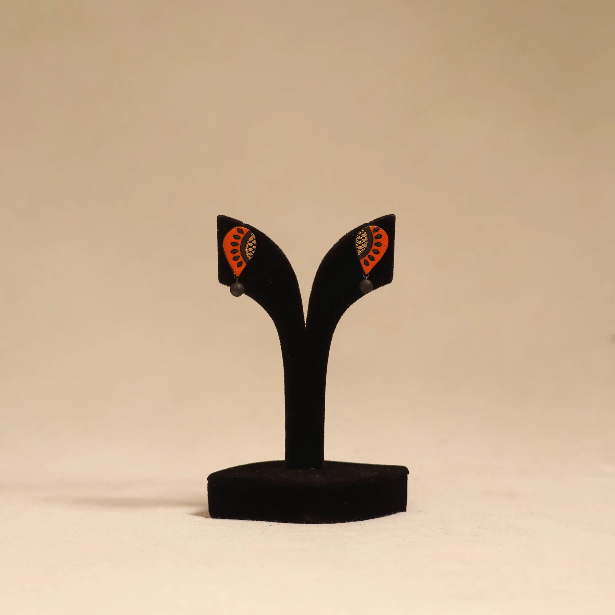 Orange - Bishnupur Handpainted Terracotta Stud Earrings 189 sold by Itokri