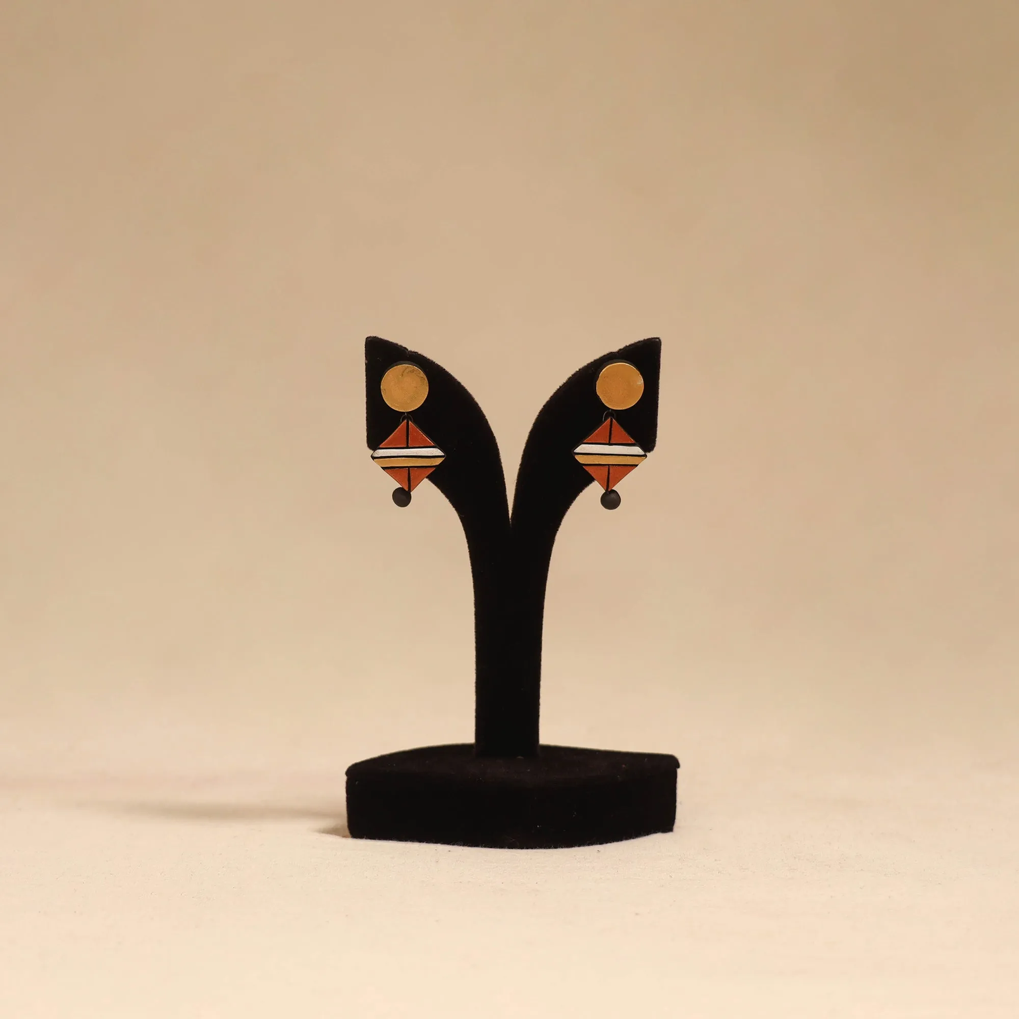 Orange - Bishnupur Handpainted Terracotta Stud Earrings 187 sold by Itokri