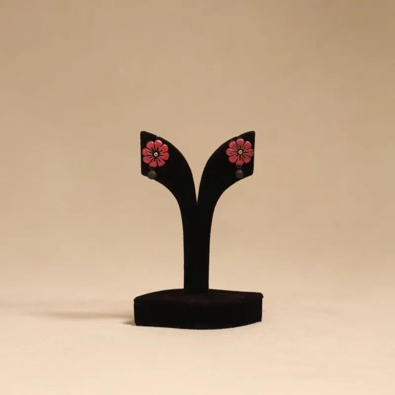 Pink - Bishnupur Handpainted Terracotta Stud Earrings 182 made by Itokri