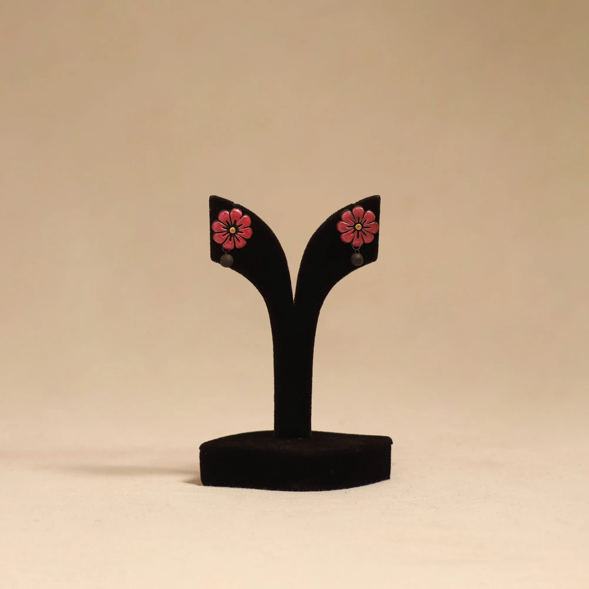 Pink - Bishnupur Handpainted Terracotta Stud Earrings 182 sold by Itokri