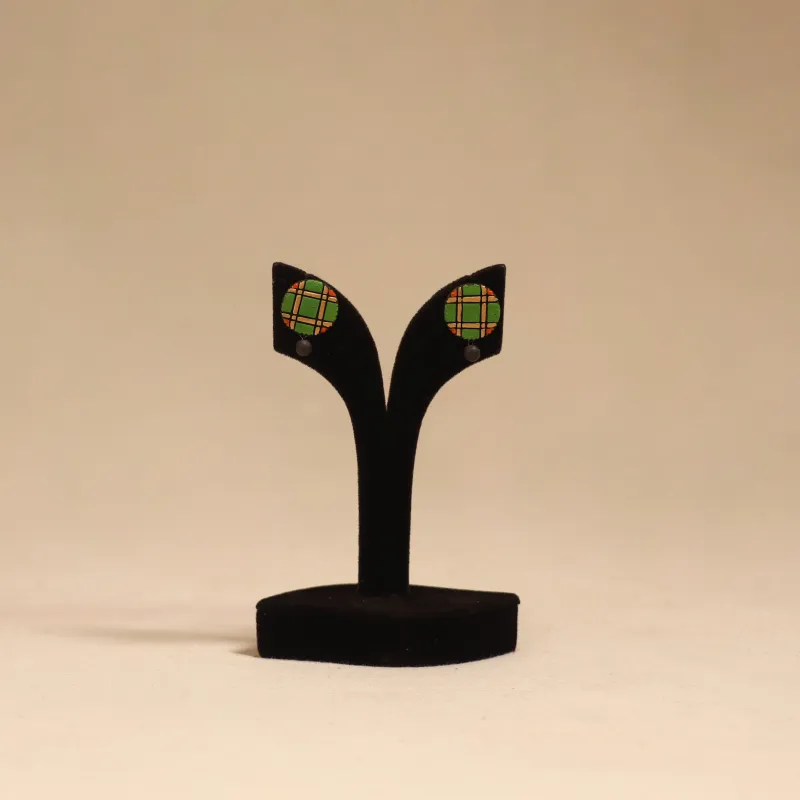 Green - Bishnupur Handpainted Terracotta Stud Earrings 177 sold by Itokri