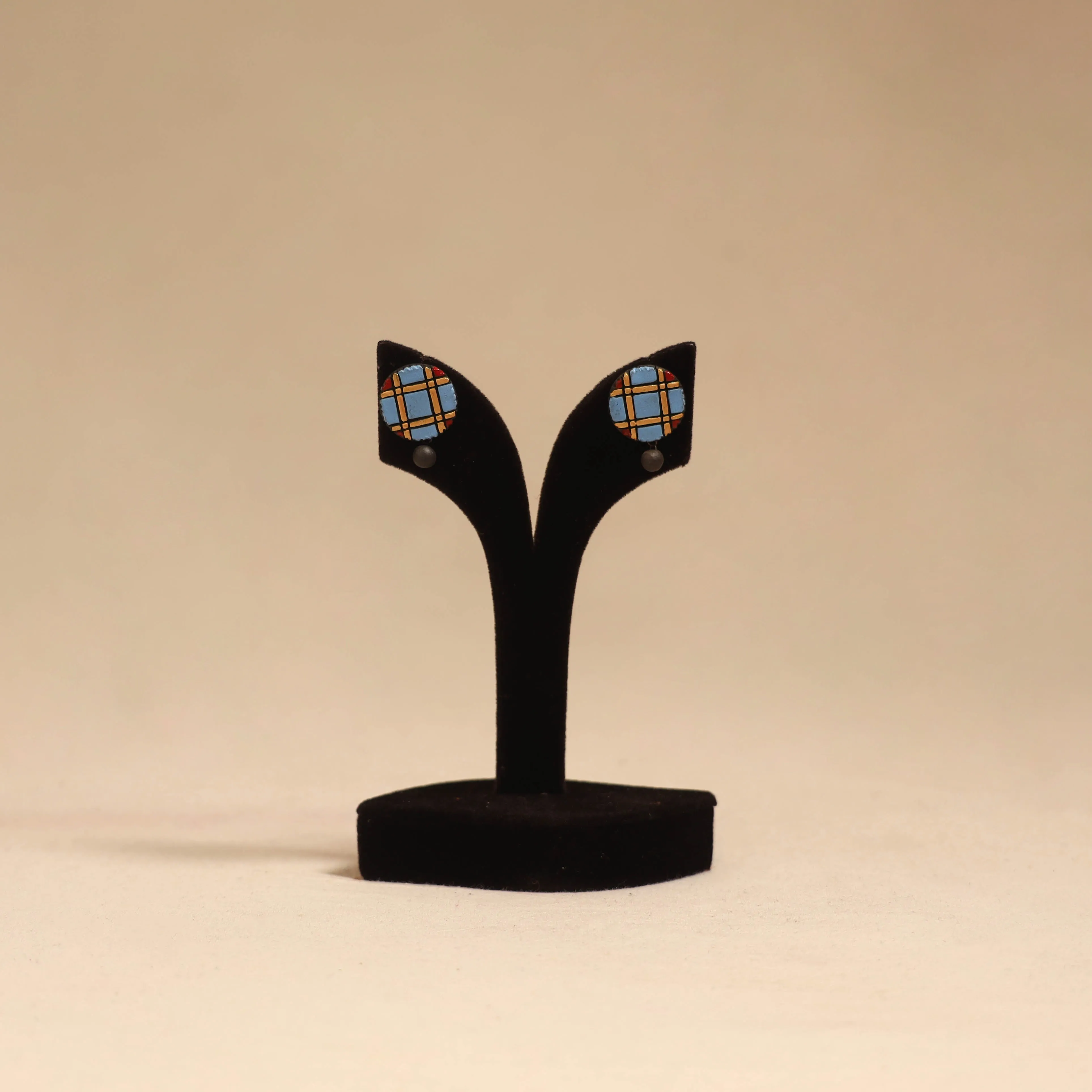 Blue - Bishnupur Handpainted Terracotta Stud Earrings 174 sold by Itokri