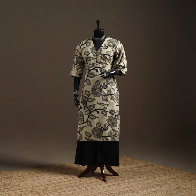 Beige - Printed Cotton Straight Kalamkari Kurta for women 27 made by Itokri