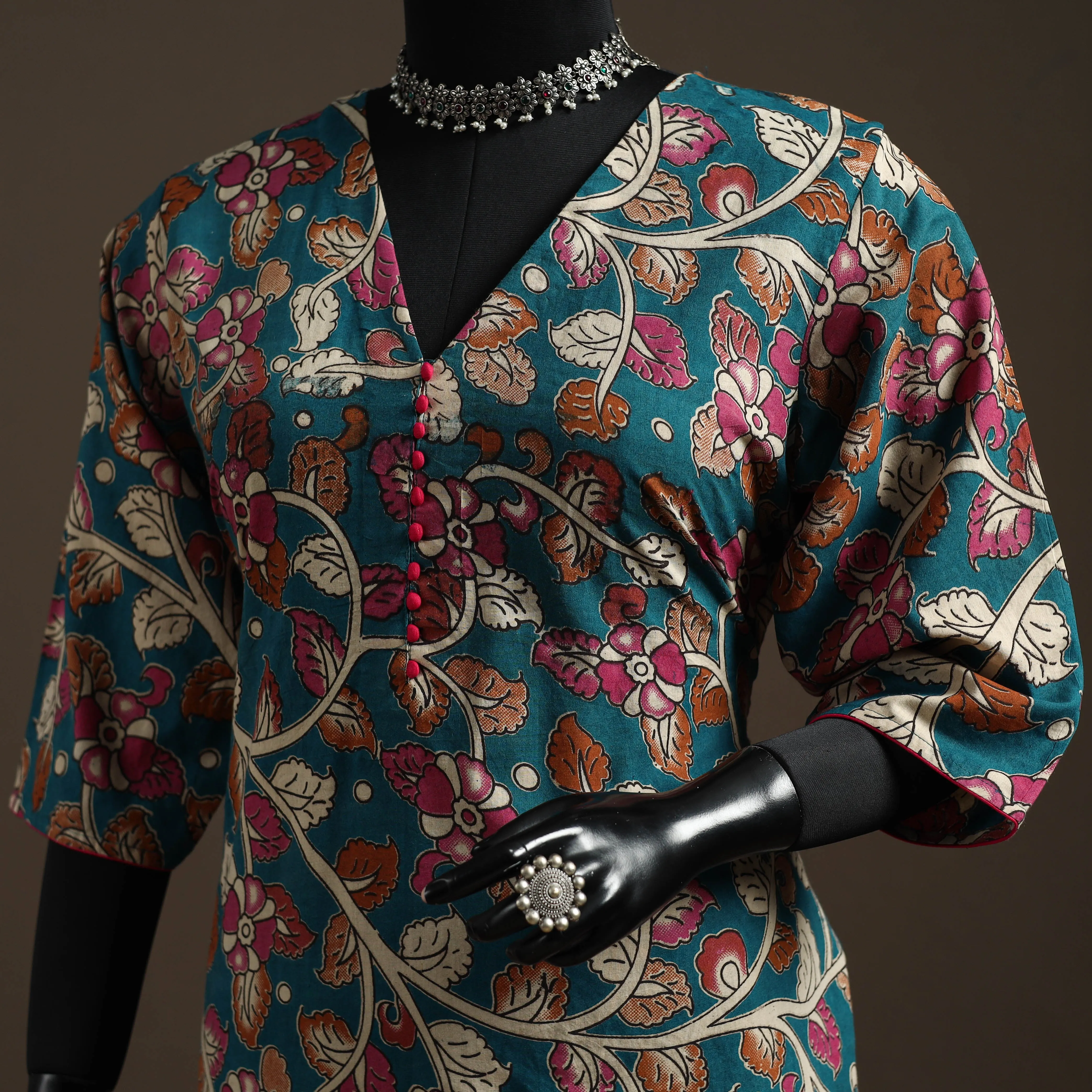 Green - Printed Cotton Straight Kalamkari Kurta for women 20 sold by Itokri product image thumbnail 3