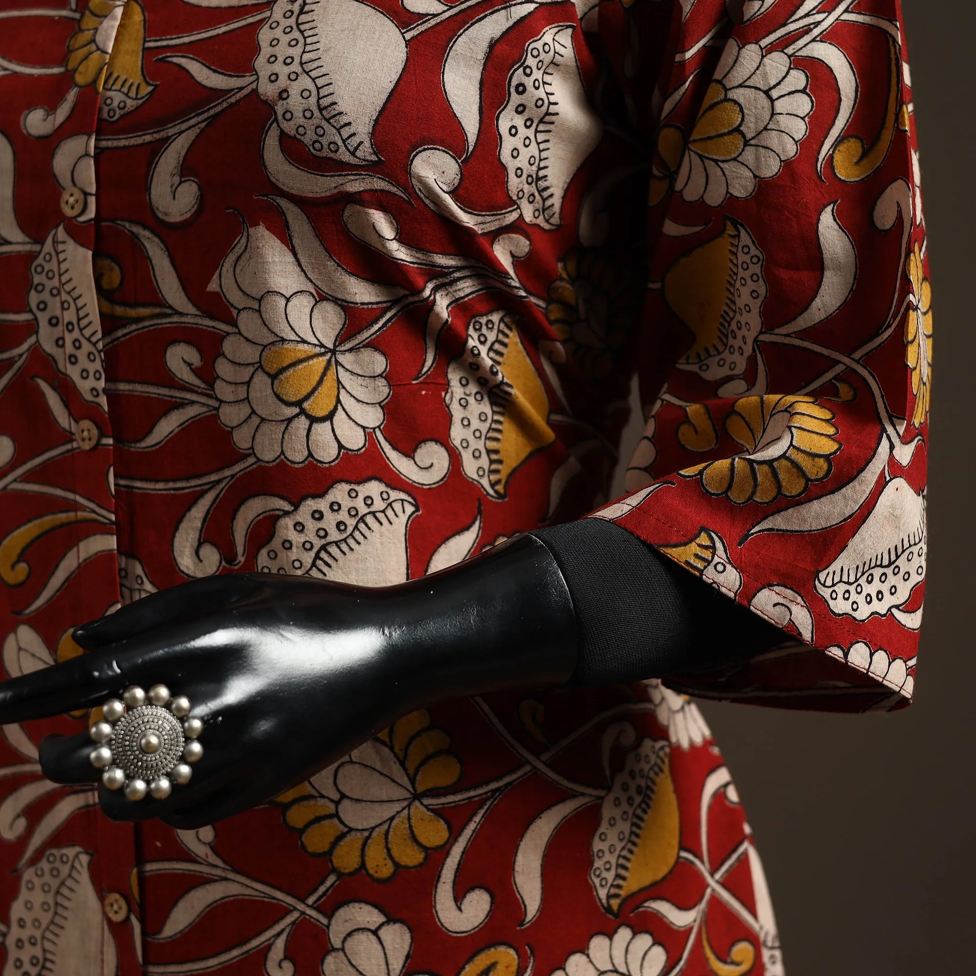 Red - Hand Embroidered Printed Cotton A-Line Kalamkari Kurta for women 15 sold by Itokri product image thumbnail 4