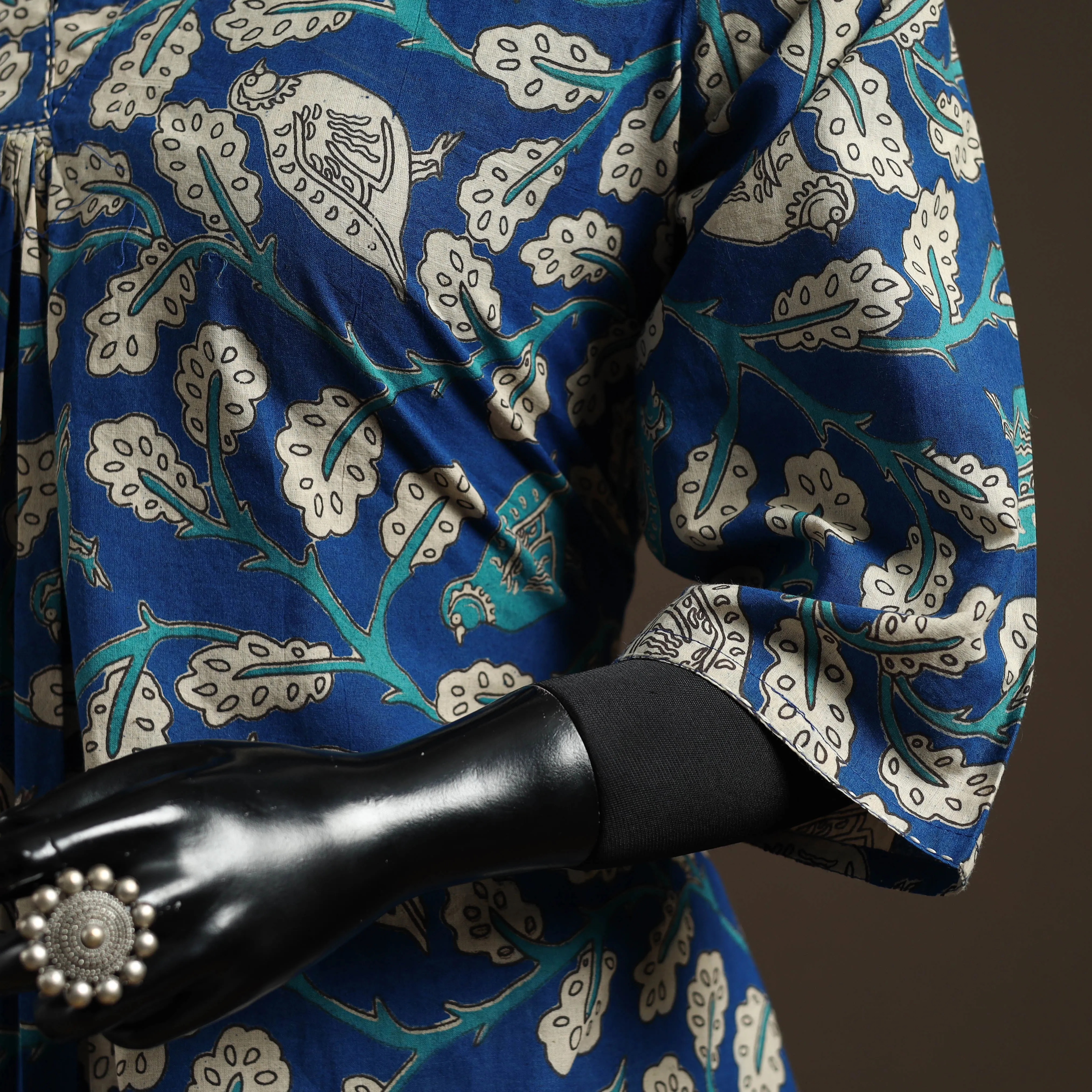 Blue - Hand Embroidered Printed Cotton A-Line Kalamkari Kurta for women 10 sold by Itokri product image thumbnail 4