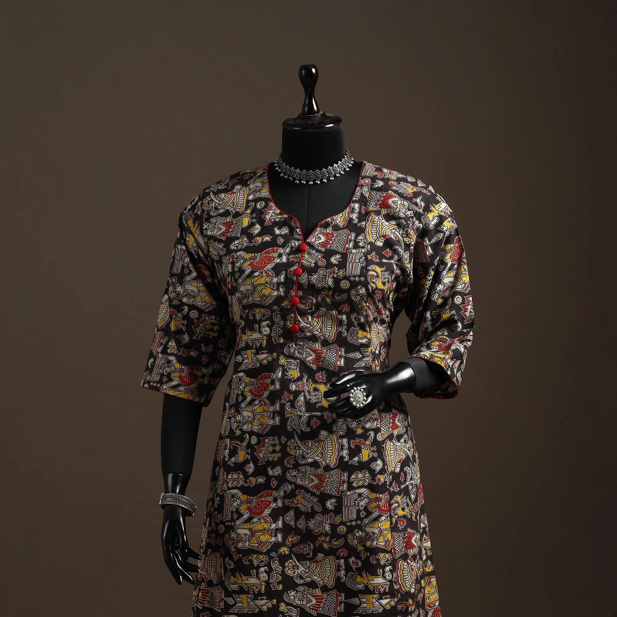 Black - Printed Cotton A-Line Kalamkari Kurta for women 03 sold by Itokri product image thumbnail 2