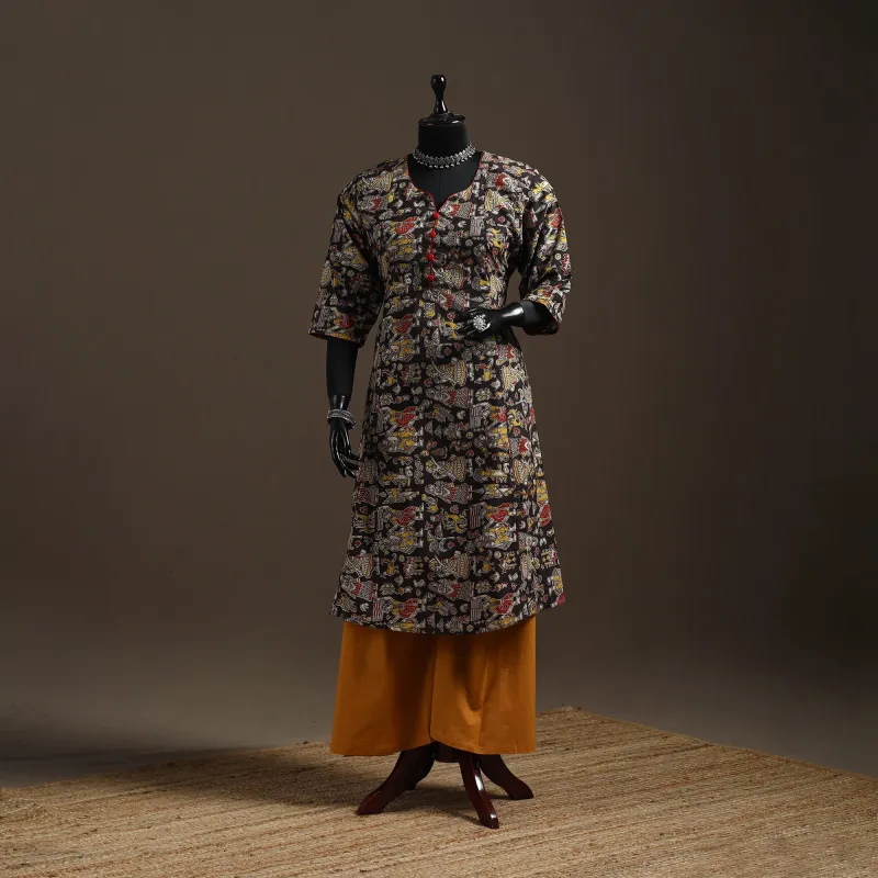 Black - Printed Cotton A-Line Kalamkari Kurta for women 03 sold by Itokri
