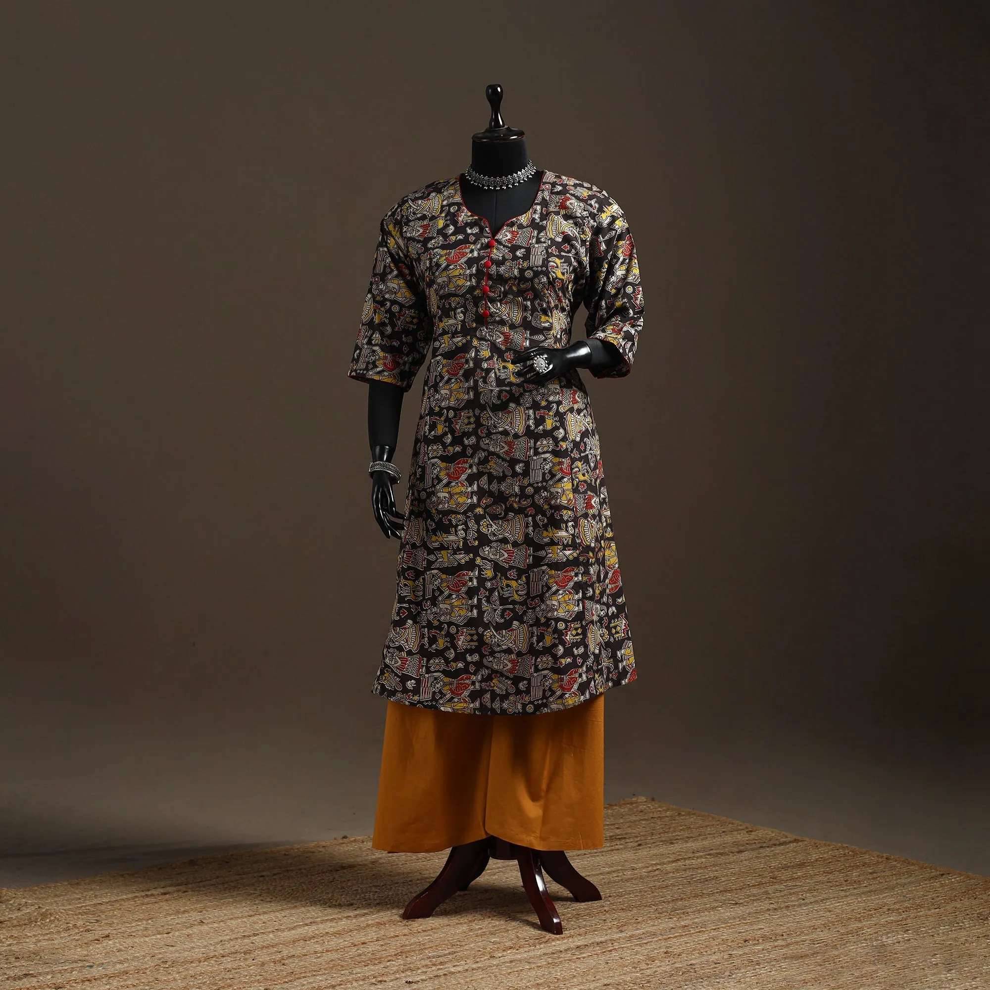 Black - Printed Cotton A-Line Kalamkari Kurta for women 03 sold by Itokri