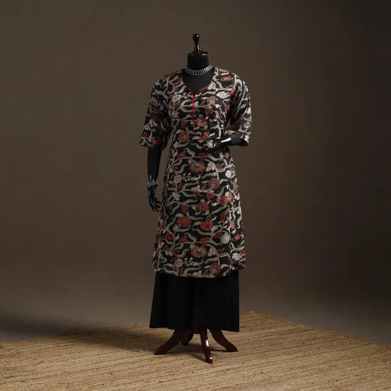 Black - Printed Cotton A-Line Kalamkari Kurta for women 01 sold by Itokri
