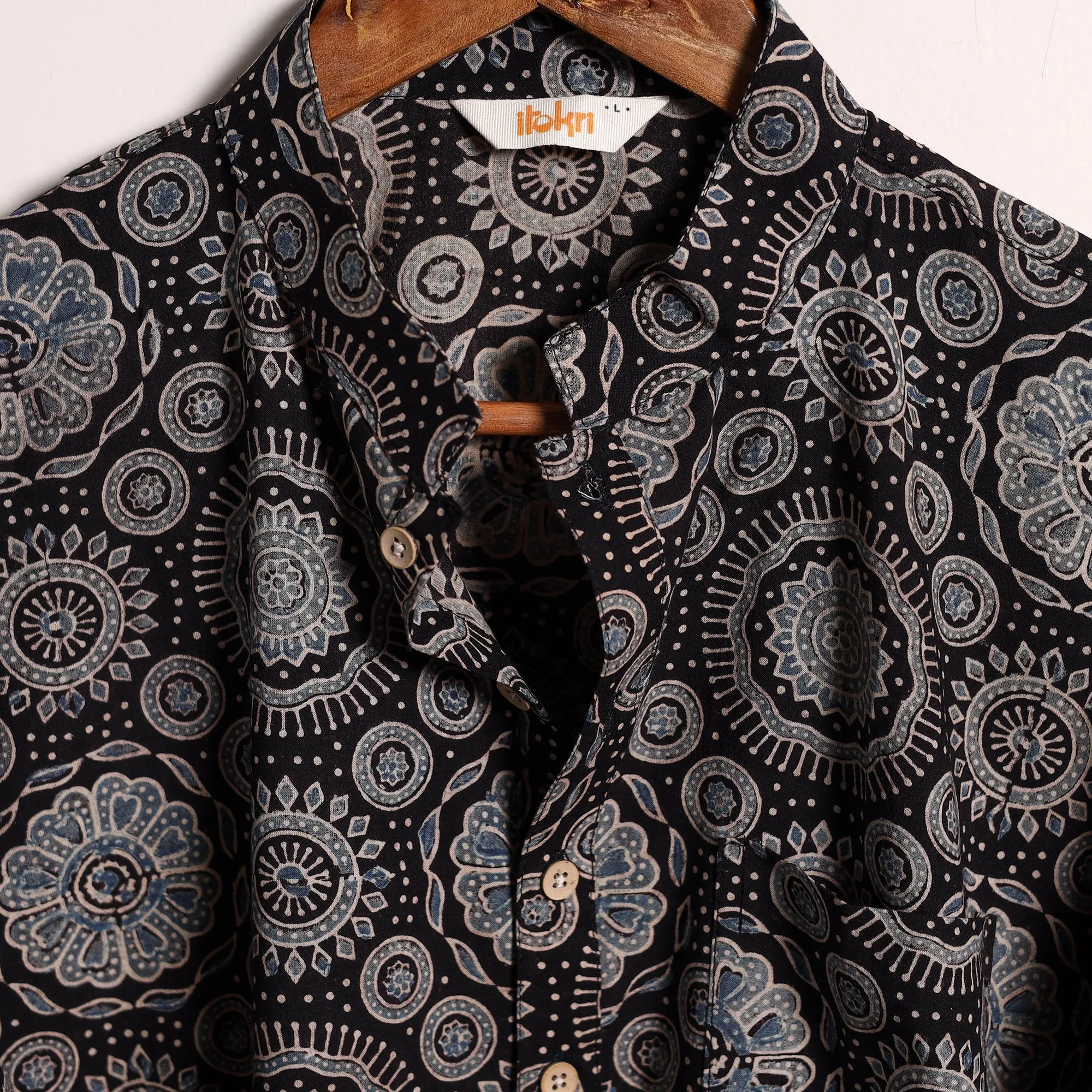 Black - Hand Block Print Natural Dyed Cotton Short Ajrakh Kurta for Men 12 sold by Itokri product image thumbnail 4