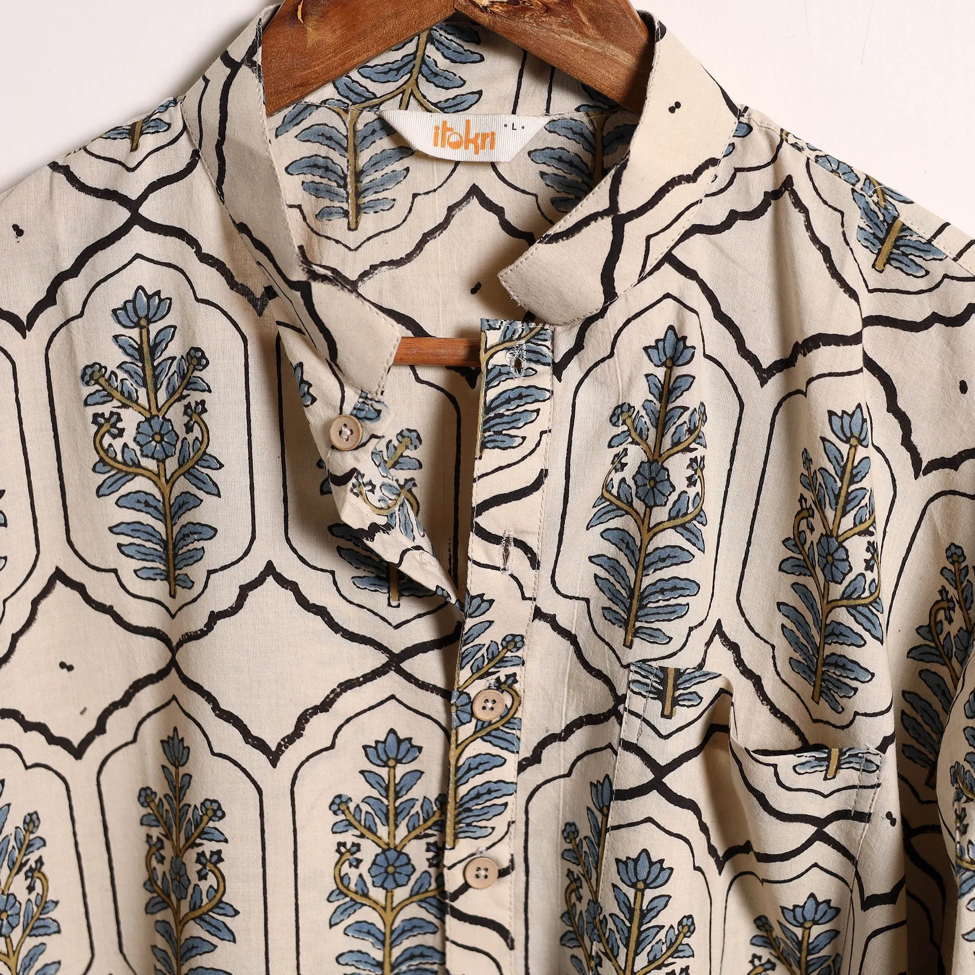 Beige - Hand Block Print Natural Dyed Cotton Short Ajrakh Kurta for Men 06 sold by Itokri product image thumbnail 4