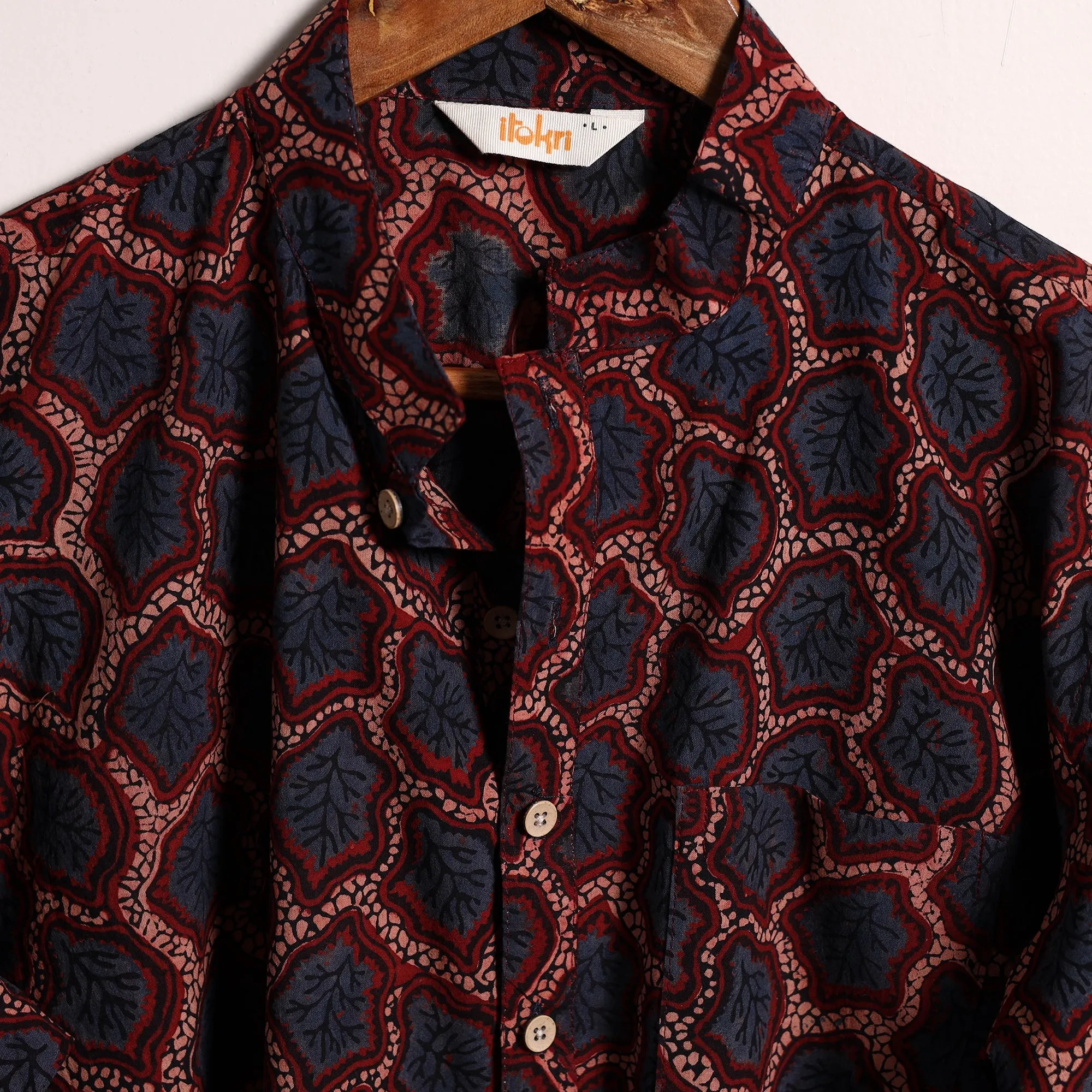 Maroon - Hand Block Print Natural Dyed Cotton Short Ajrakh Kurta for Men 01 sold by Itokri product image thumbnail 4