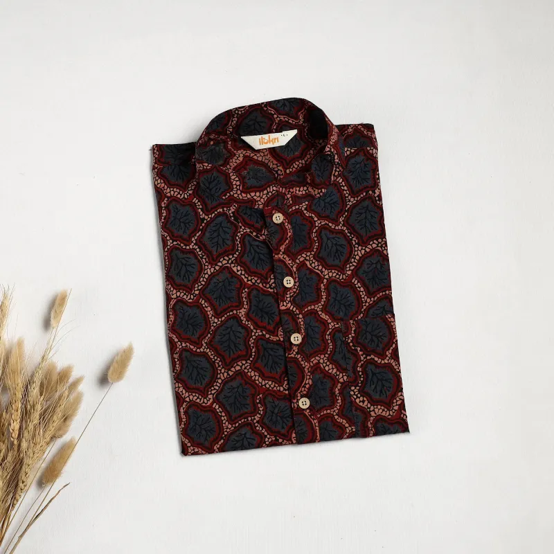 Maroon - Hand Block Print Natural Dyed Cotton Short Ajrakh Kurta for Men 01 made by Itokri