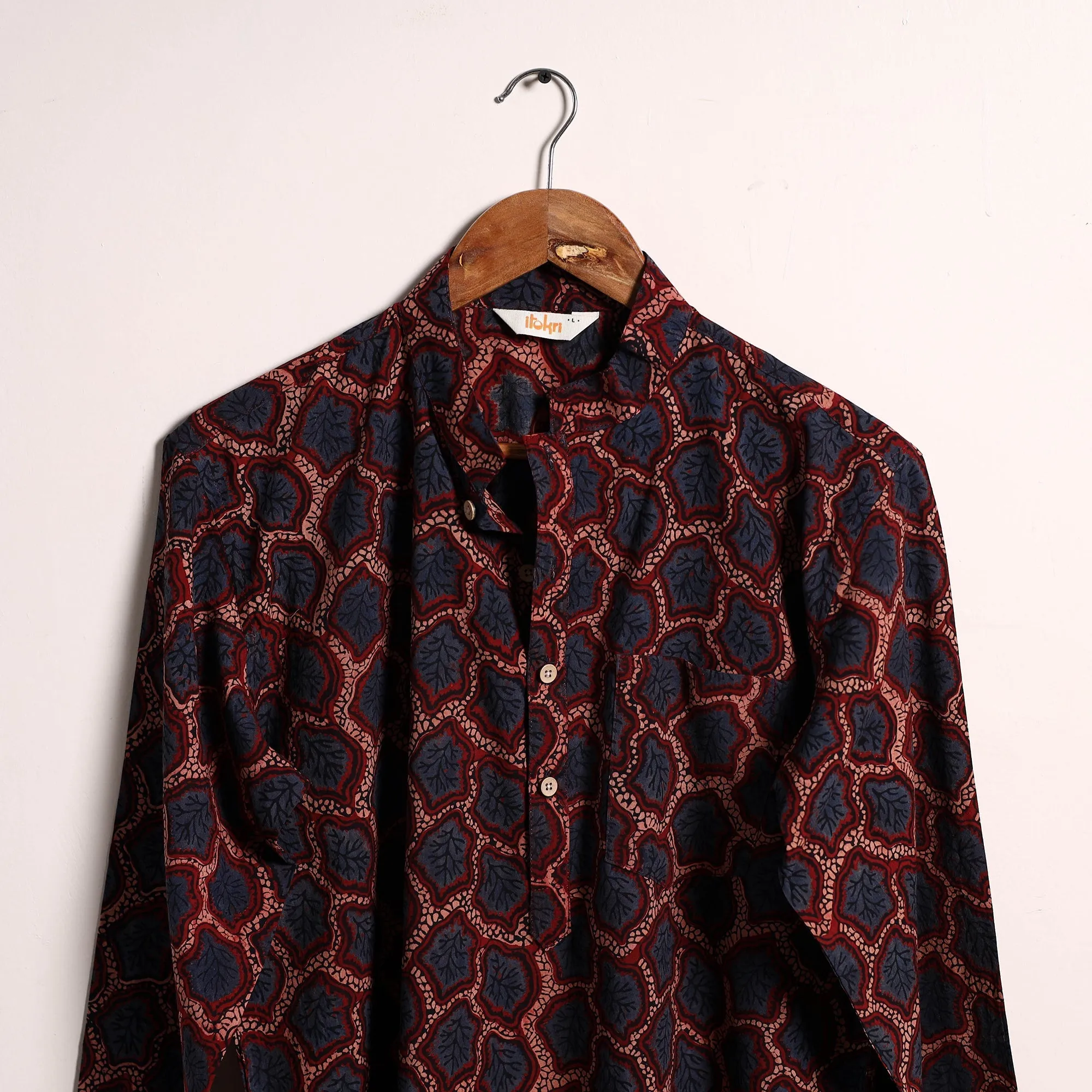 Maroon - Hand Block Print Natural Dyed Cotton Short Ajrakh Kurta for Men 01 sold by Itokri product image thumbnail 3