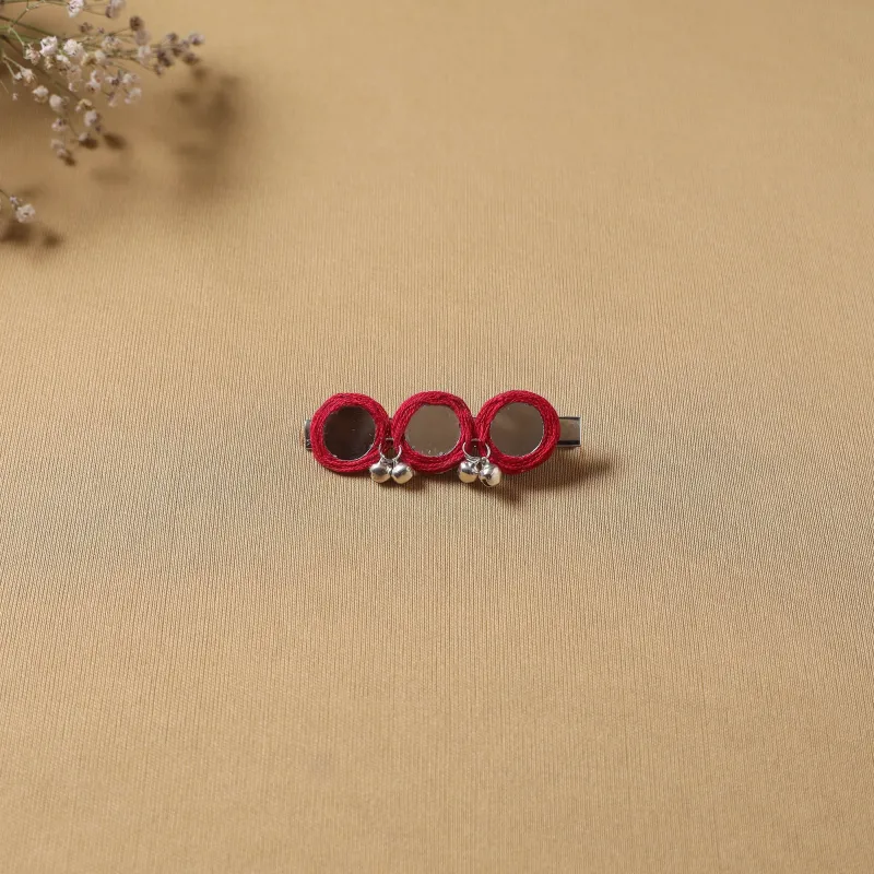 Red - Handmade Thread Mirror Work Hair Clip 07 made by Itokri